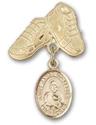 14K Gold Baby Badge with St. James the Lesser Charm and Baby Boots Pin