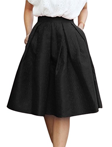 Allegra K Woman High Waist Floral Jacquard Pleated Full Skirt