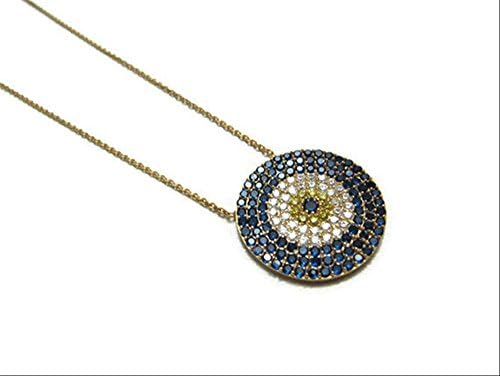 Blue Evil Eye Sterling Silver Gold Tone Stone Necklace Pendant