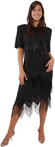 Roaring 20's Heavy Beading Flapper Blk or Off White Missy & Plus Sizes