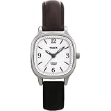 Timex 24001 Women's Silver-Tone Rectangular Casual Watch with Brown Genuine Leather Band