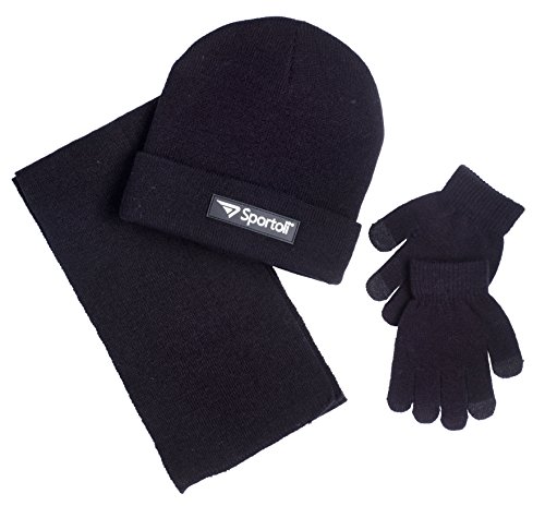 Sportoli Men's 3-Piece Knit Cold Weather Accessory Set Warm Pull On Hat Scarf and Gloves