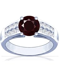 18K White Gold Round Cut Ruby Ring With Sidestones