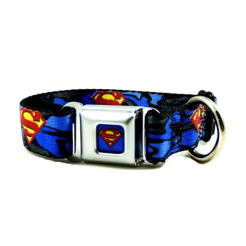 Superman Seat Belt Buckle Dog Collar 1" 15-26"