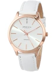 Johan Eric Womens JE2200-09-001 Herlev Rose Gold Case and White Leather Watch with Diamond Accents