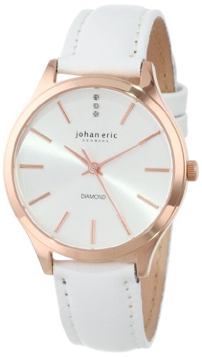 Johan Eric Women's JE2200-09-001 Herlev Rose Gold Case and White Leather Watch with Diamond Accents