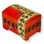 Wooden Box, 5425, Handcrafted Keepsake Chest, Red with Leaf Design, 5"x3".