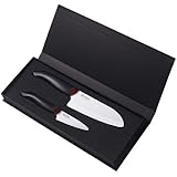 Kyocera Advanced Ceramic Revolution Series 3-inch Paring and 5-1/2-inch Santoku Knife Set, Black Handle, White Blade