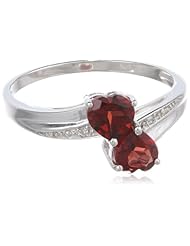 Double Heart-Shaped Garnet and Diamond Birthstone Ring in Sterling Silver