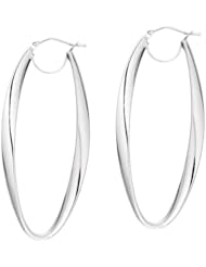 14K White Gold Long Oval Twisted Hoop Earring