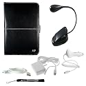 Barnes & Noble Nook E-Reader Kroo Case Protective Melrose with Memory Slots and Notepad Storage + Includes a 4-Inch eBigvalue Determination Hand Strap+ Complete Travel Package with Clip-on Super LED Light with Flexible Goose neck (Black) and 3 in 1 Combo: Home & Car Charger with USB Data Cable