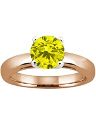 1.10 Ct Round Canary SI1/SI2 Diamond 14K Rose Gold Solitaire Ring