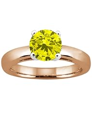 1.10 Ct Round Canary SI1/SI2 Diamond 18K Rose Gold Solitaire Ring