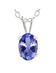 0.75 Ct Oval Shape Blue Tanzanite Sterling Silver Pendant with 18" Silver Chain