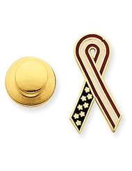 14k Gold Red, White & Blue Enameled Awareness Ribbon Pin