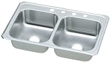 Elkay CR33214 Gourmet Celebrity 33-Inch by 21-1/4-Inch Stainless Steel Double-Bowl Four-Hole Kitchen Sink, Celebrity Bright Finish