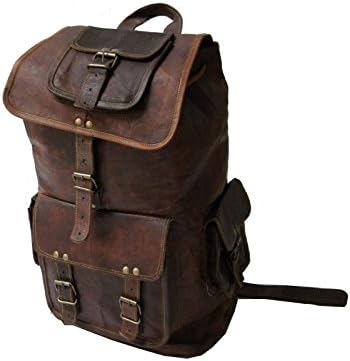 Vintage Leather Bazaar Real Goat Hide Rucksack Back Pack Leather Notebook Computer Bags &amp; Cases Bag 22 Inch Brown