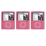 Electronics : KMS - 3G SUPER SAVER PACK - 3 X PINK 3G SILICONE COVERS + PINK NECK STRAP FOR THE NEW iPOD NANO 3RD GEN