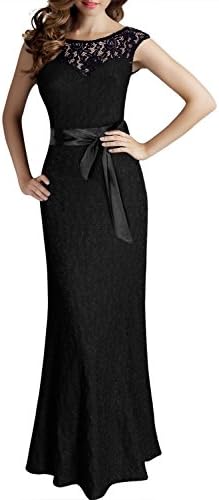 MSLD Women's Bridesmaid Maxi Dress Elegant Sleeveless Halter Black Lace Long, Black Medium