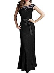 Halter Sleeveless Nylon/Rayon General Print Vintage Lace Belted Scoop Neck Evening Dress/Bridesmaid Dress/Wedding Party Dress/Maxi Dress 