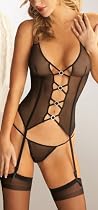 Escante Women's Jeweled Mesh Bustier with Matching G-String