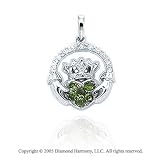 14K W Gold Diamond Garnet 2D Claddagh Bracelet Charm