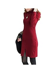 Above the Knee Stretchy Cotton Long Sleeves Turtleneck  Dress