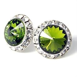 20mm Framed Olive Swarovski Crystal Stud Earrings Fashion Jewelry