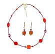 Necklace - N319 - Murano Style Glass & Fire Polished Glass Beads + Matching Earrings ~ Fuchsia & Orange