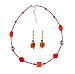 Necklace - N319 - Murano Style Glass & Fire Polished Glass Beads + Matching Earrings ~ Fuchsia & Orange