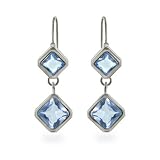 Eve's Addiction Designer Style Blue Topaz CZ Double Drop Earrings