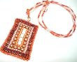 Crystal Glass Seed Beaded 20" Necklace Coral Citrine Pearl Rectangle Pendant "Sunset Reminder" - Fair Trade