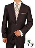 IMAGE OF Bianco Brioni Italian Shiny Mens Suit Modern 2 Button Ticket Pocket Jacket 2pc with Flat Front Pants Hand Tailored Suit Dark Brown