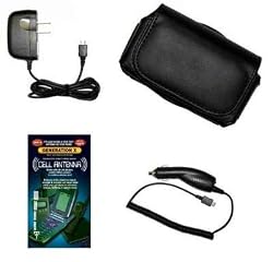 Cell Phone Accessories Bundle for Sprint Samsung Exclaim M550 (Includes; Premium Leather Side Carry Case, Rapid Car Charger, Home Wall Charger, Generation X Antenna Booster)