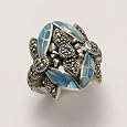Small Marcasite Two Dragonfly Ring with Blue Shell