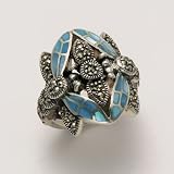 Small Marcasite Two Dragonfly Ring with Blue Shell