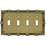 Brainerd 64471 Pineapple Quad Toggle Switch Wall Plate / Switch Plate / Cover, Tumbled Antique Brass