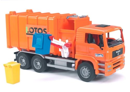 Bruder Toys Man Side Loading Garbage Truck Orange images