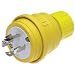 Woodhead 26W76 Watertite Wet Location Locking Blade Plug, 3-Phase, 4 Wires, 3 Poles, NEMA L16-20 Configuration, Yellow, 20A Current, 480V Voltage