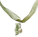 Sterling Silver Peridot with White Freshwater Cultured Pearl Dangle Necklace, 17