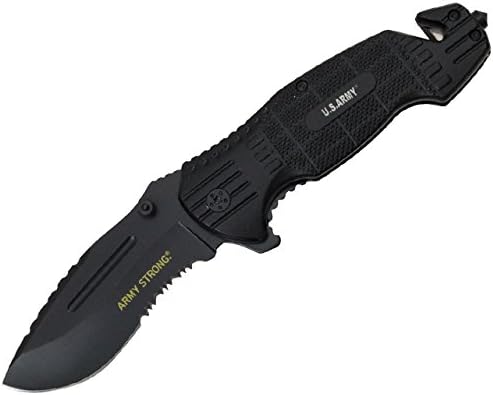 Wartech Tactical UA02 U.S. Army Licensed Spring Assist Rescue Knife, Black, 8"