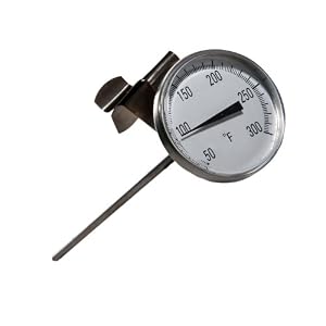 H-B Instrument 9/3830 DURAC Traceable Bi-Metallic 44mm Dial Thermometer with 200mm Probe and Built-In Adjustment Tool On Beaker Clip, Range 50 To 300°F