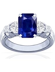 18K White Gold Emerald Cut Blue Sapphire Ring With Sidestones (GIA Certificate)
