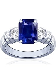 14K White Gold Emerald Cut Blue Sapphire Ring With Sidestones (GIA Certificate)