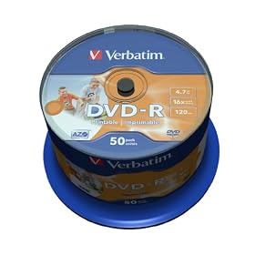 Verbatim 43533 DVD-R 4.7GB 16x Printable 50 Pack Spindle