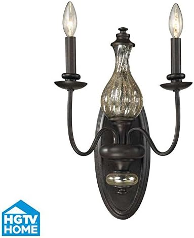Hgtv Home 15080/2 12 By 17-Inch Veronica 2-Light Wall Sconce With Antique Mercury Glass Shade, Vintage Rust Finish