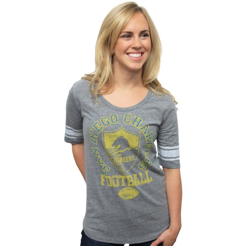 Junk Food Clothing Women's San Diego Chargers Vintage Triblend Short Sleeve Crew,Steel ,Large