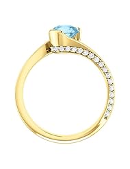 10K Yellow Gold 6.00mm Round Cut Aquamarine and Diamond Ring -- LIFETIME WARRANTY