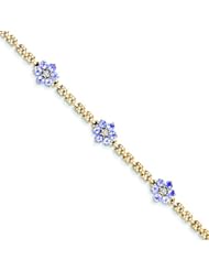 14K Gold 1.74cttw Diamond Tanzanite Flower Bracelet 7"
