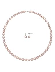 925 Sterling Silver Freshwater Pink Pearl Necklace and Earring Set Gift Box